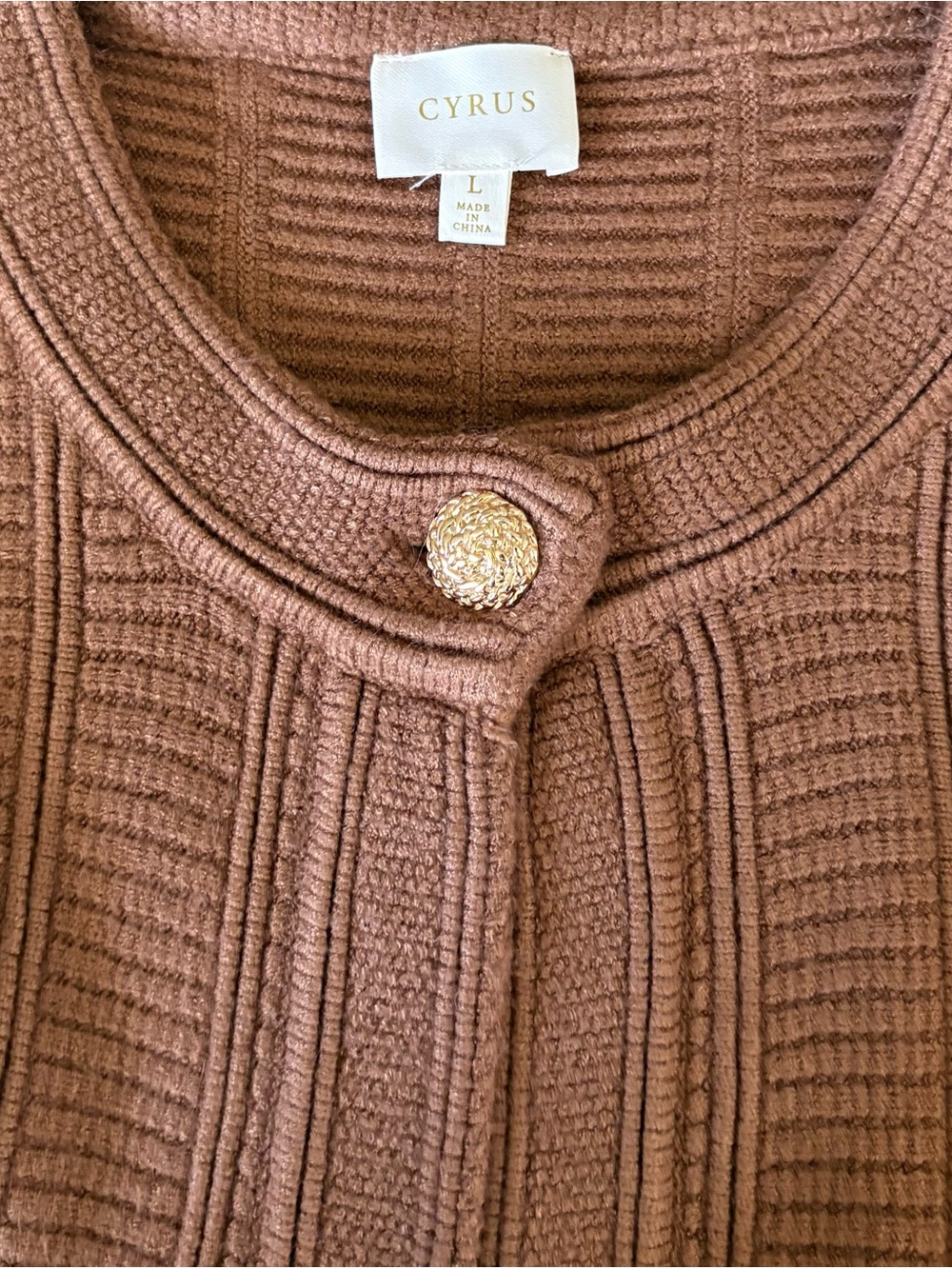 Cyrus Camel Brown Ribbed Button-Top Sweater Size L - Picture 5 of 5